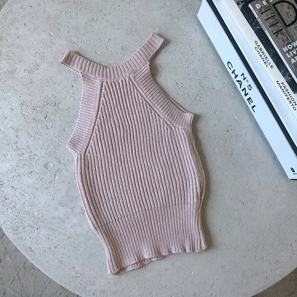 Brandy Melville Pink Knit High Neck Ribbed Sleeveless Sweater Tank Crop‎ Top OS - Picture 3 of 8